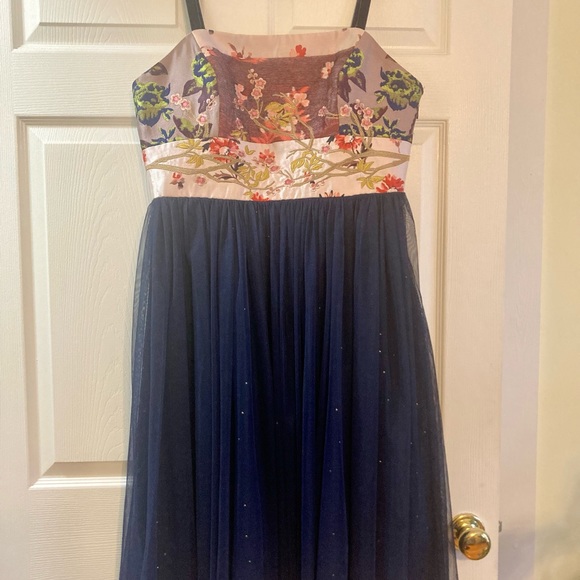 moulinette soeurs ANTHROPOLOGY embroidered size 14 navy blue A-line dress - Picture 8 of 12